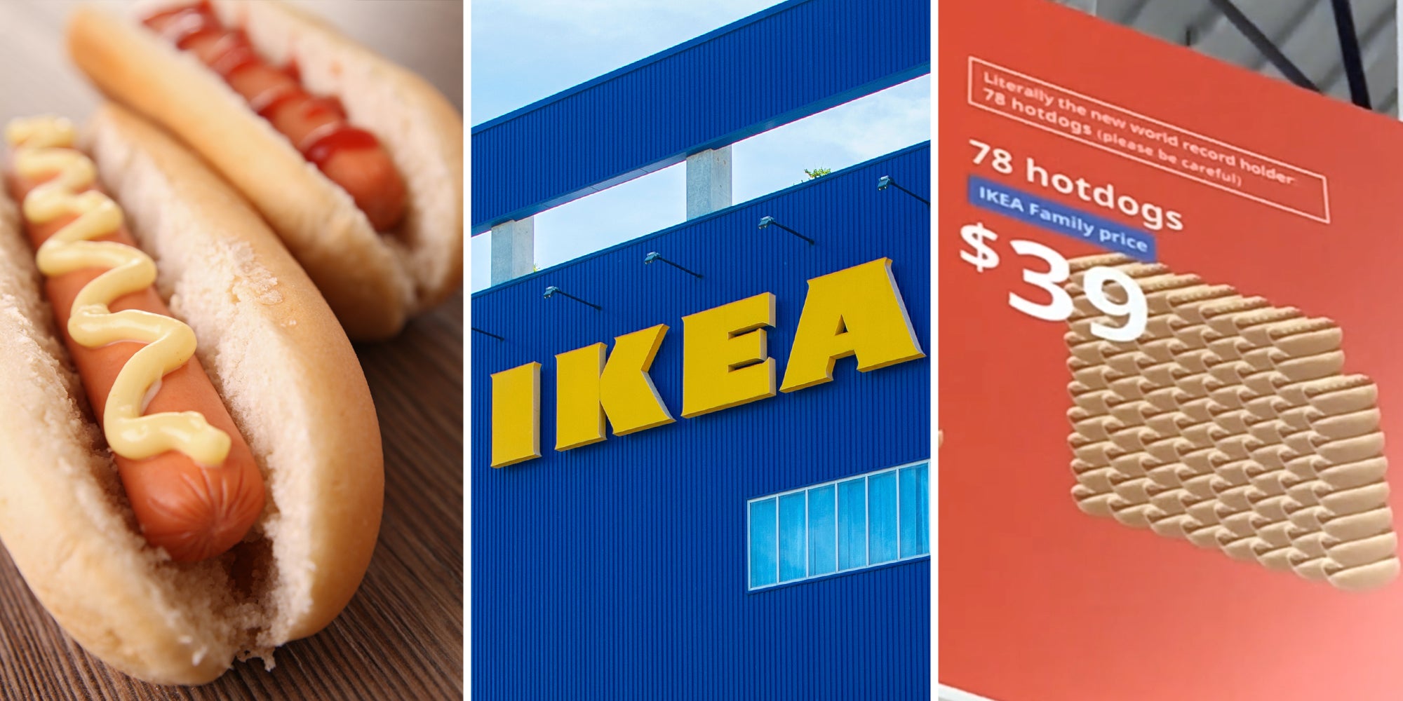 Hot Dogs(l), Ikea HQ(c), Ikea hot dog sign(r)