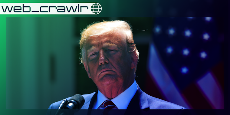 Former President Donald Trump frowning. The Daily Dot newsletter web_crawlr logo is in the top left corner.