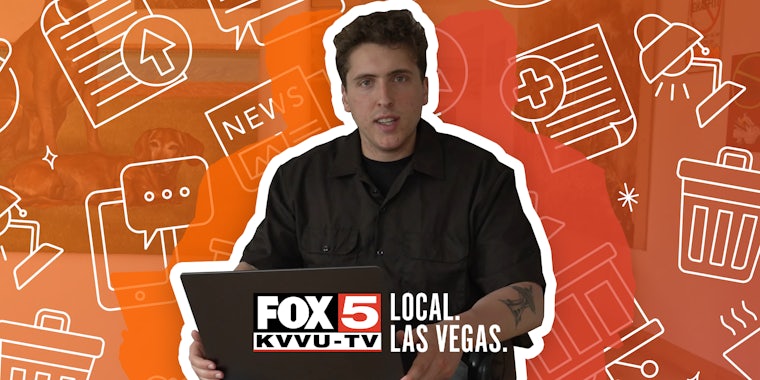 youtuber andrew callaghan next to a fox5 vegas kvvu-tv logo