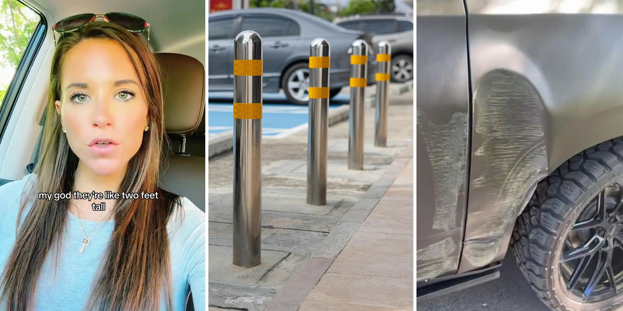 ‘That’s literally what they are for’: Viewers divided after woman blames bank for yellow poles causing $30,000 worth of damage to her car