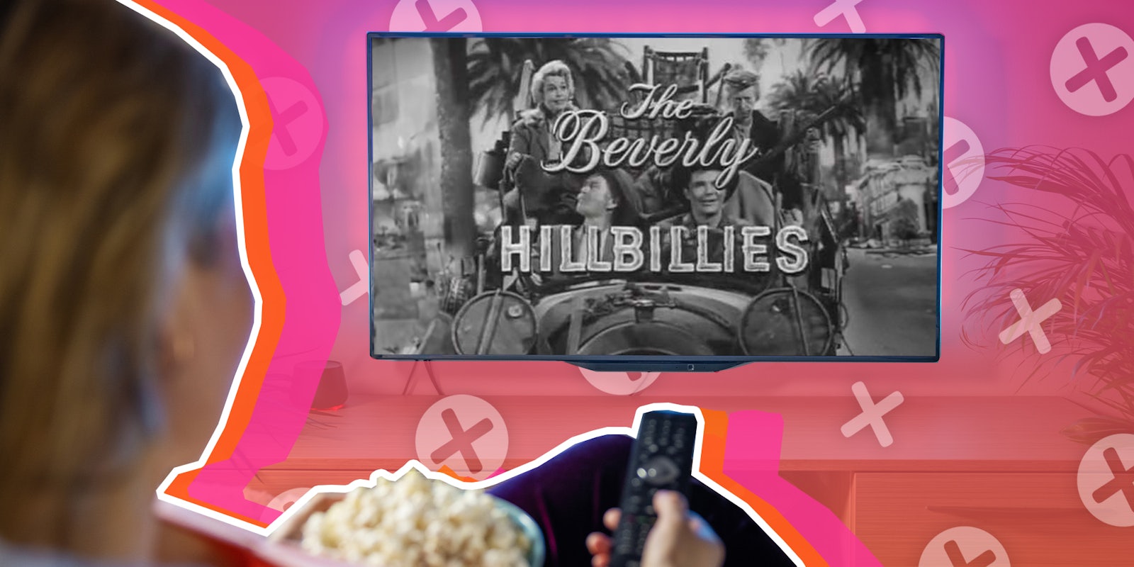 beverly hillbillies cbs show being shown on tv screen with woman watching