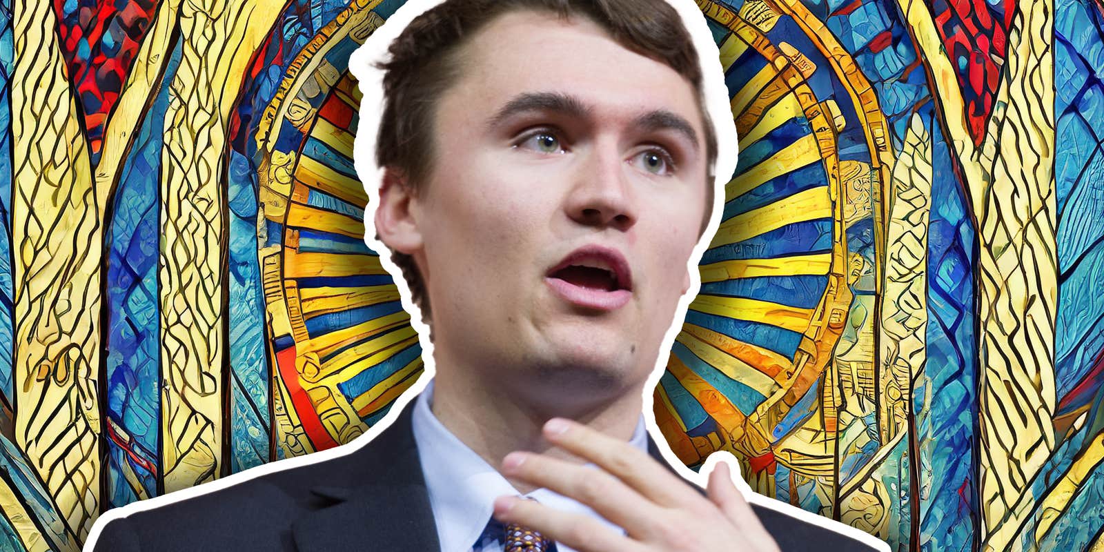 Charlie Kirk in front of ai graphic