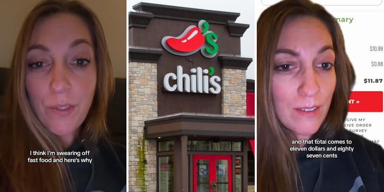 Woman’s meal at McDonald’s costs $12.29. She gets a similar meal at Chili’s for $11.87