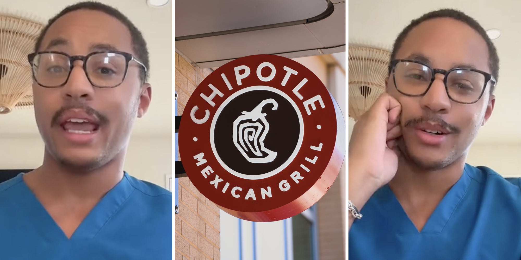 Man talking(l+r), Chipotle sign(c)