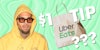 Chris Brown with Uber Eats bag over green background with text 