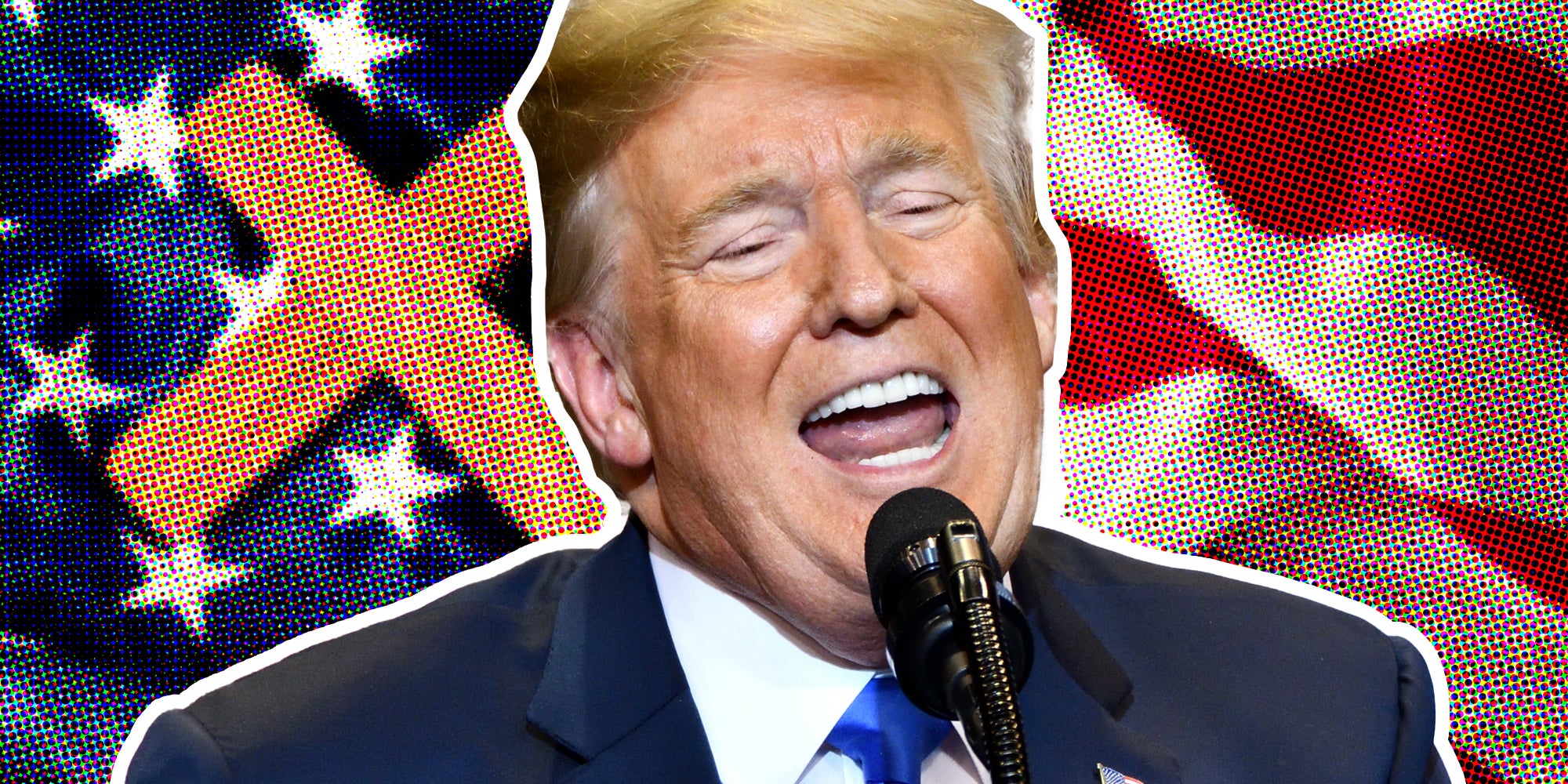 Donald Trump in front of cross and american flag