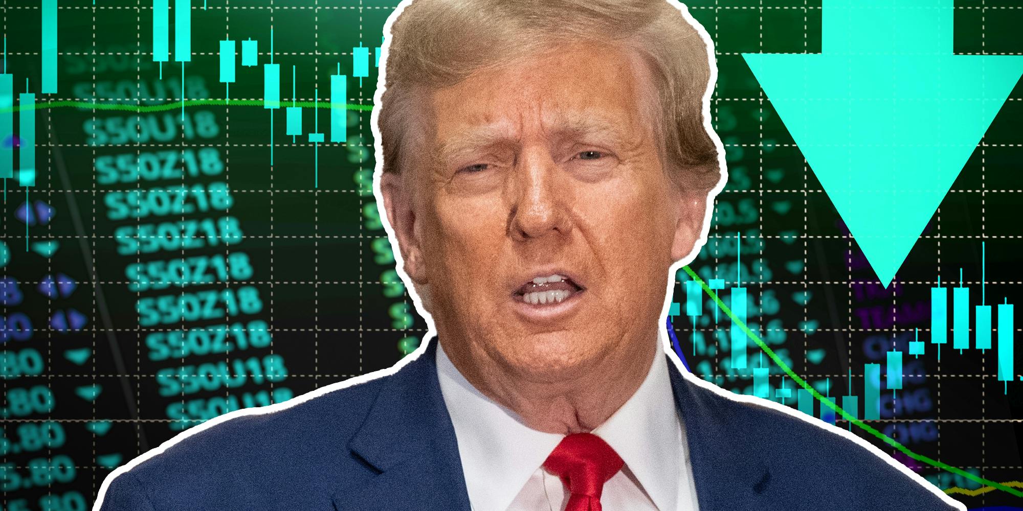 Donald Trump in front of stock graphics