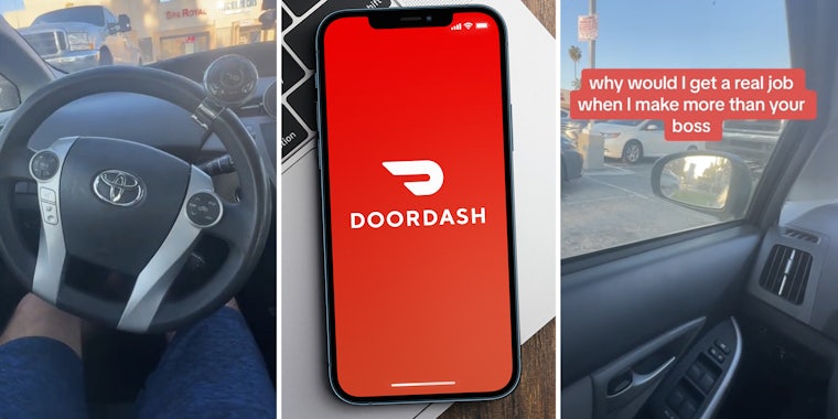 Car interior(l+r), Doordash app(c)