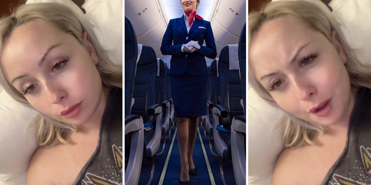 Woman talking(l+r), Flight Attendant(c)