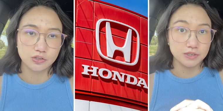Woman talking(l+r), Honda sign(c)