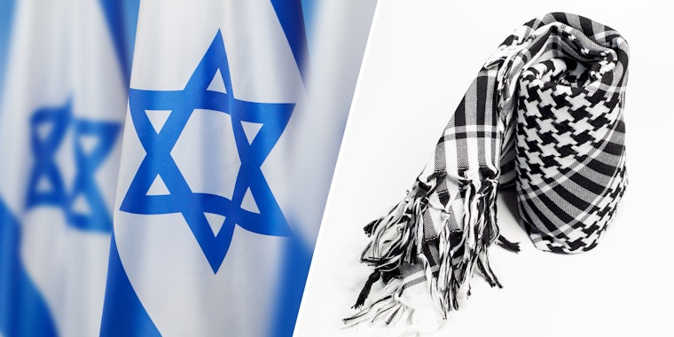 Israeli Flag(l), Keffiyeh(r)