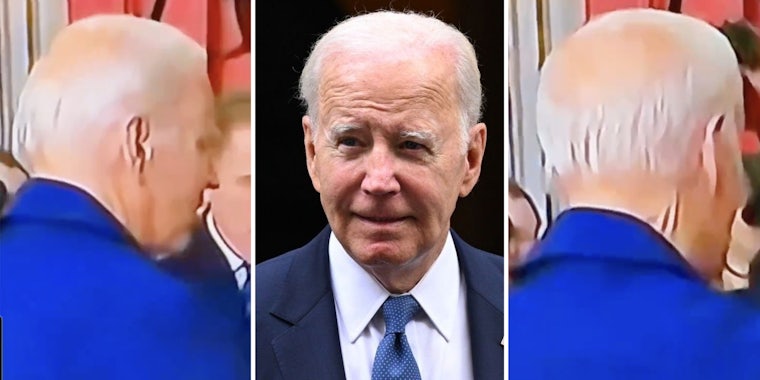 Back of Joe Biden's head(l+r), Front of Joe Biden(c)