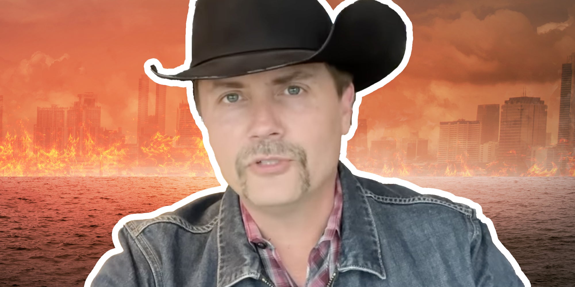 John Rich in front of apocalyptic scene