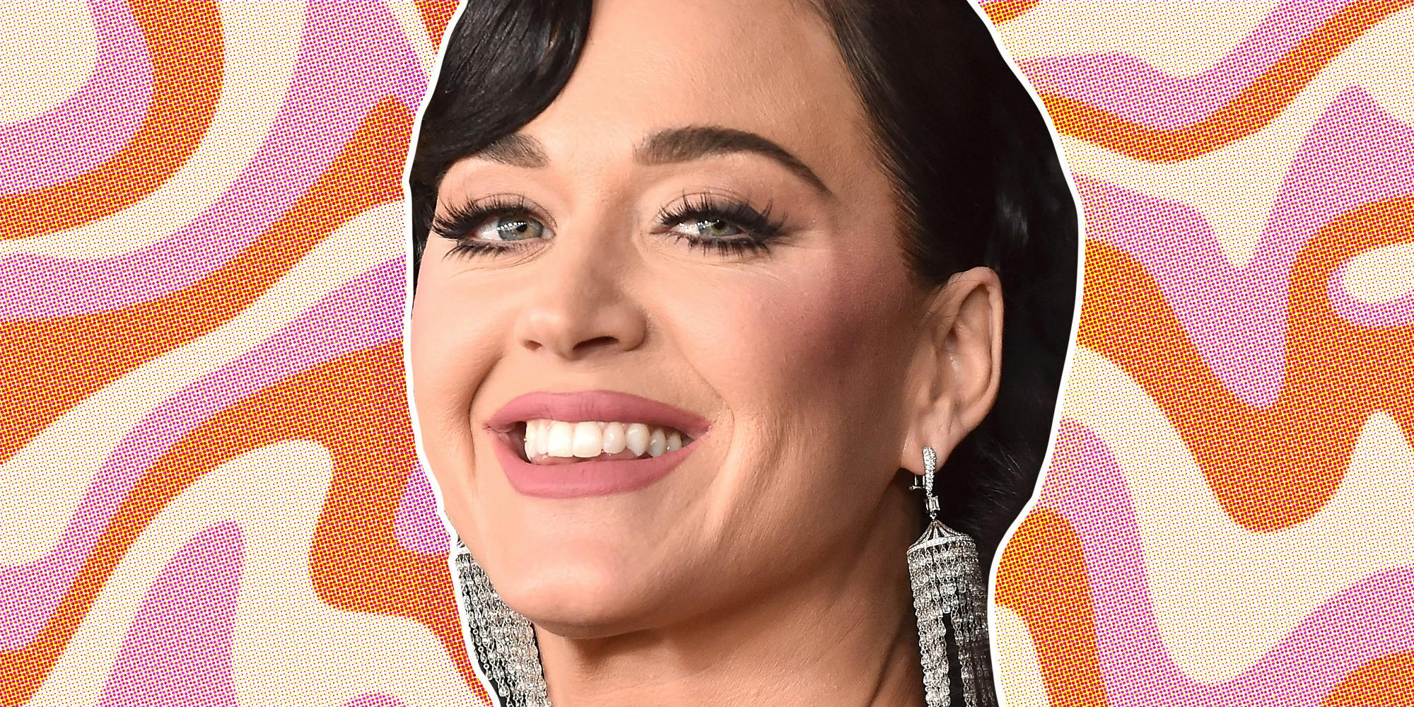 Katy Perry in front of graphic background