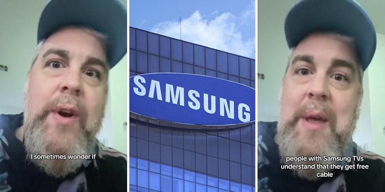 Man talking(l+r), Samsung hq(c)