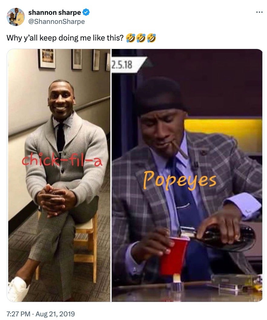 Shannon Sharpe meme - Chick-fil-A vs Popeyes