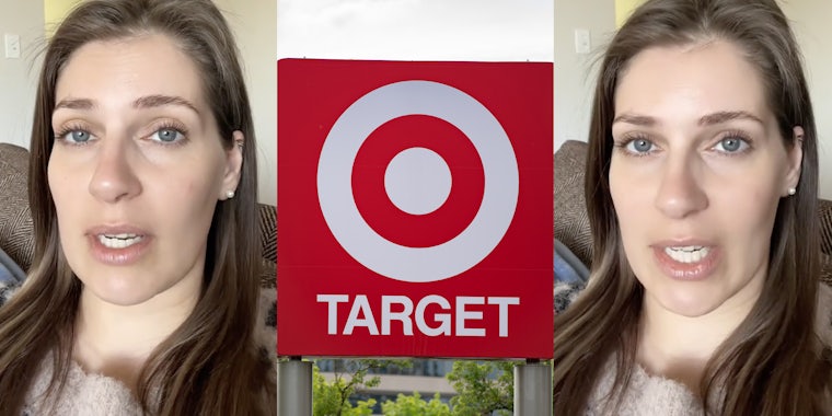 Woman talking(l+r), Target sign(c)