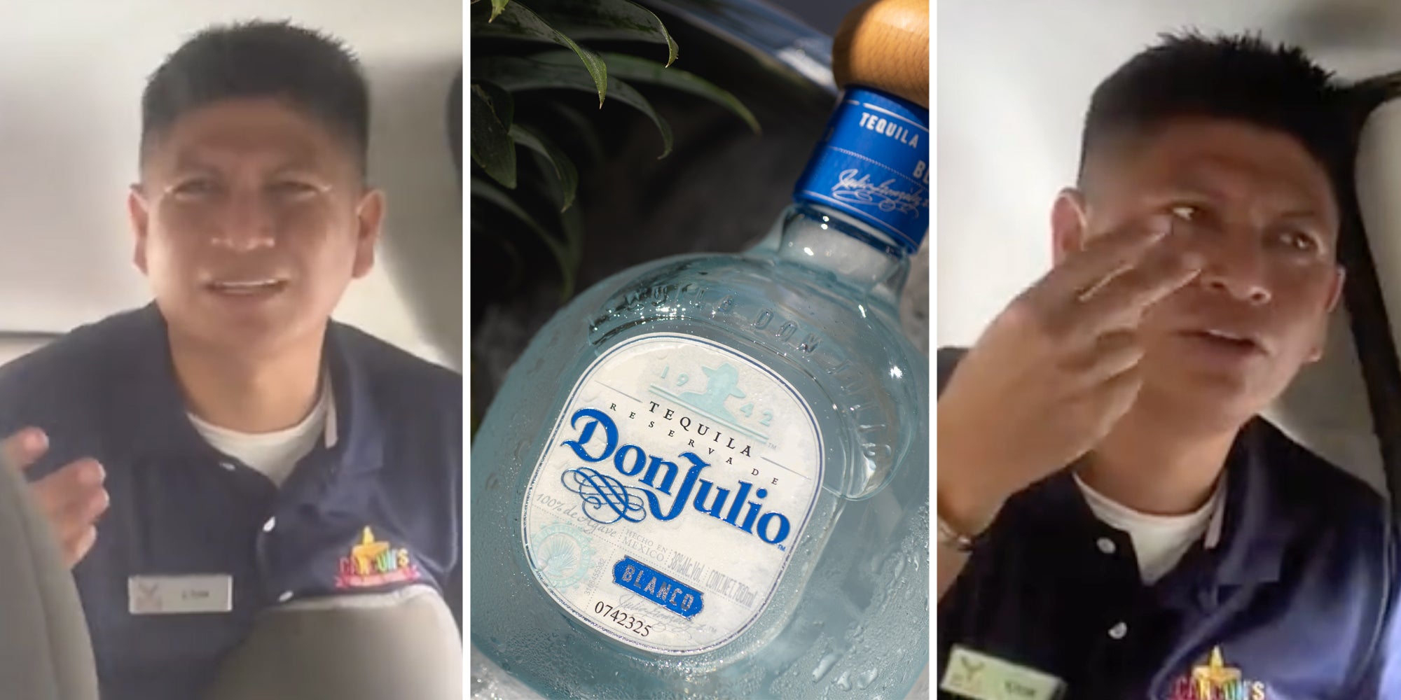 Man talking(l+r), Don Julio bottle(c)