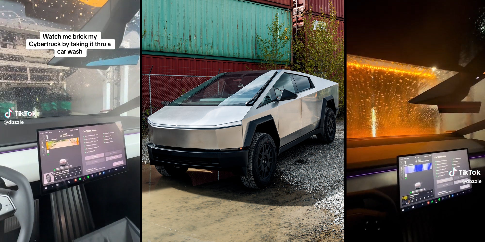 Cybertruck going through a car wash