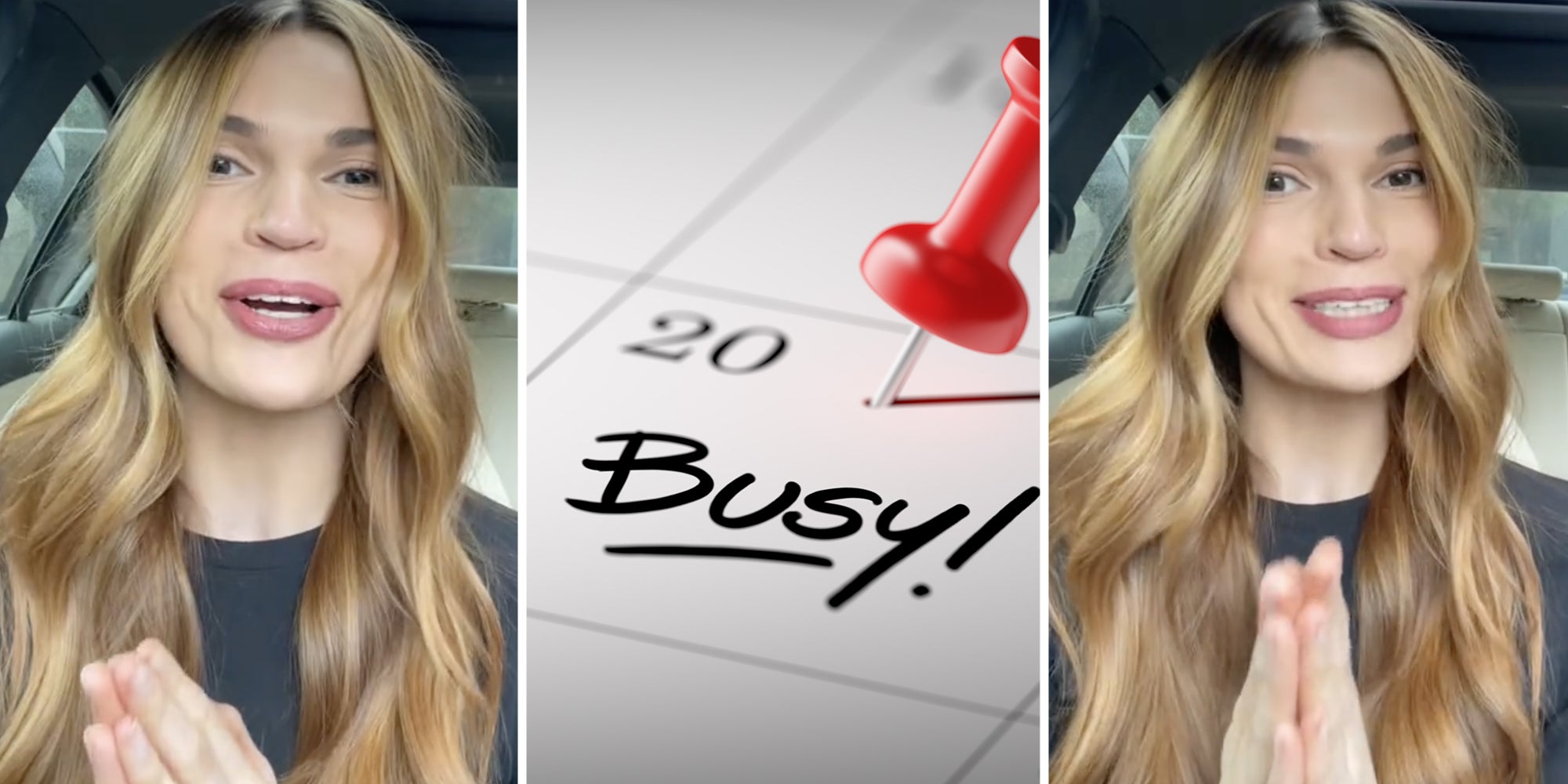 Woman talking(l+r), Calendar date(c)