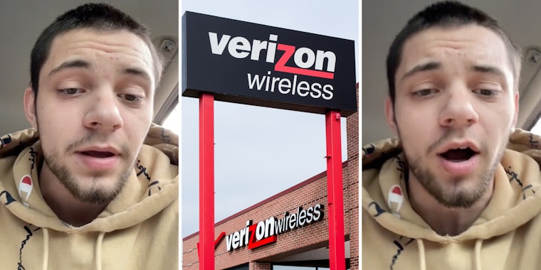 Man talking(l+r), Verizon store(c)