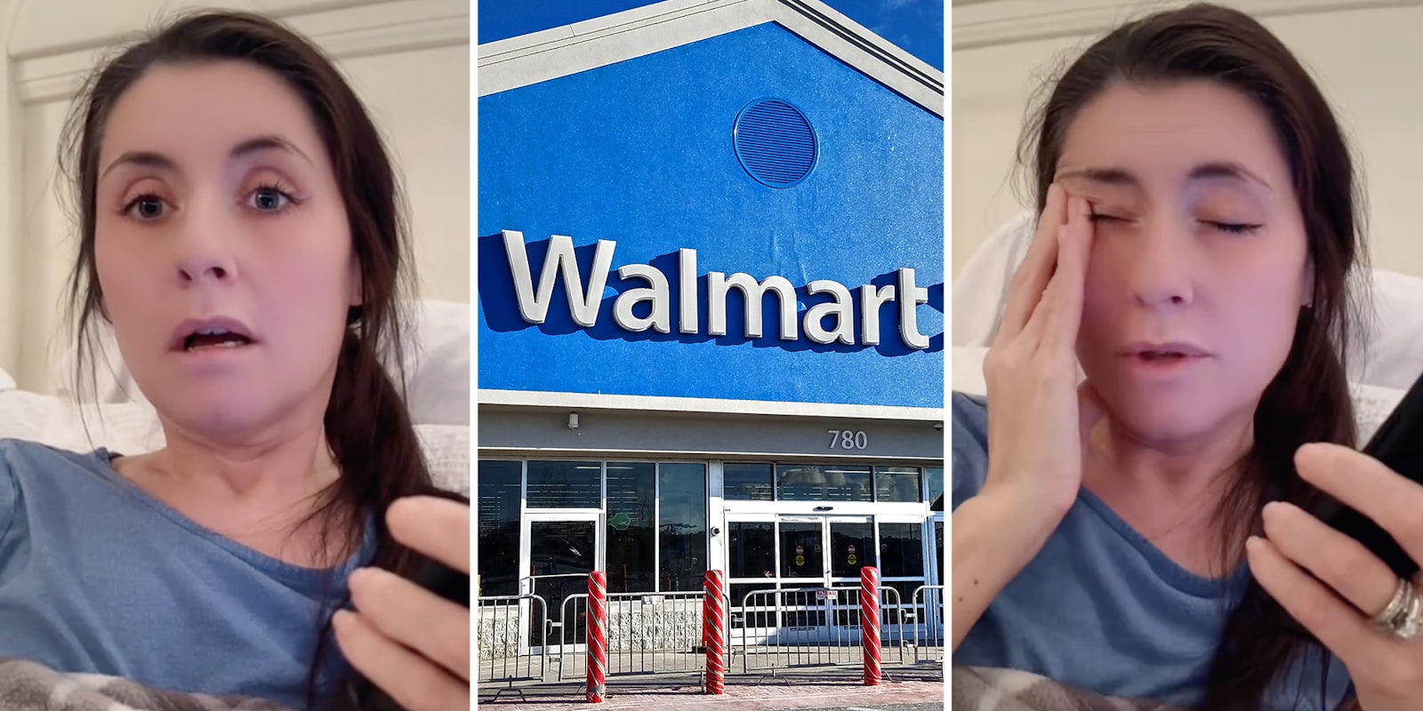 Woman talking into phone(l+r), Walmart(c)