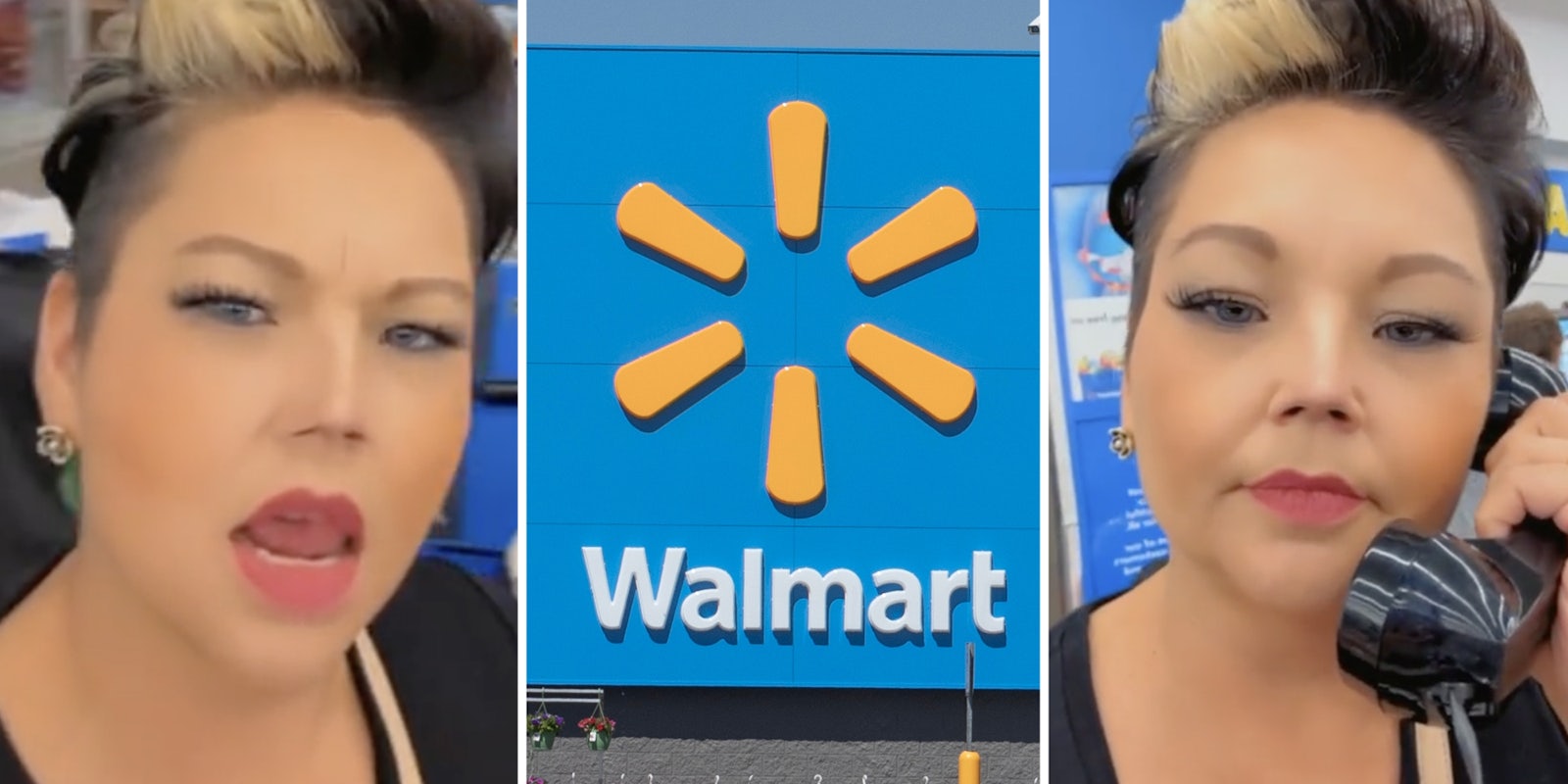 Woman talking(l+r), Walmart(c)