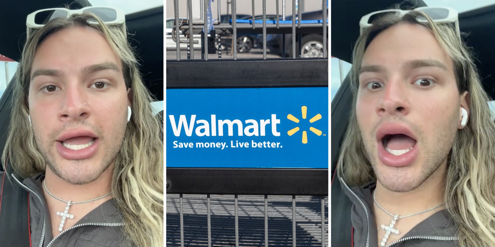 Person talking(l+r), Walmart(c)