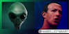 An alien next to Mark Zuckerberg. The Daily Dot newsletter web_crawlr logo is in the bottom right corner.