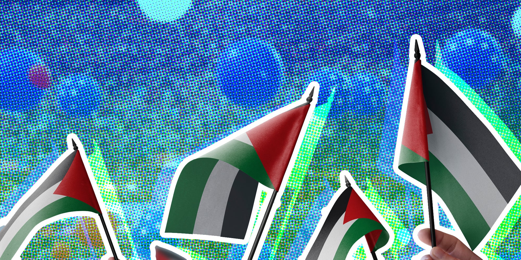 Palestinian flags over DNC graphic