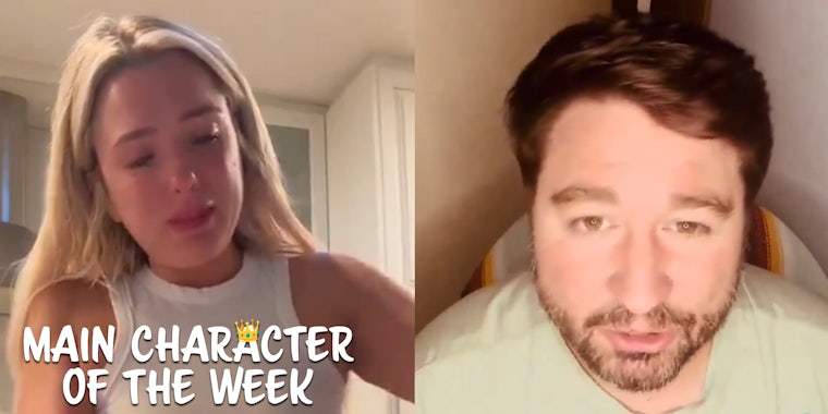 A woman and a man side-by-side. There is text in the bottom left corner that says 'Main Character of the Week' in a Daily Dot newsletter web_crawlr font.