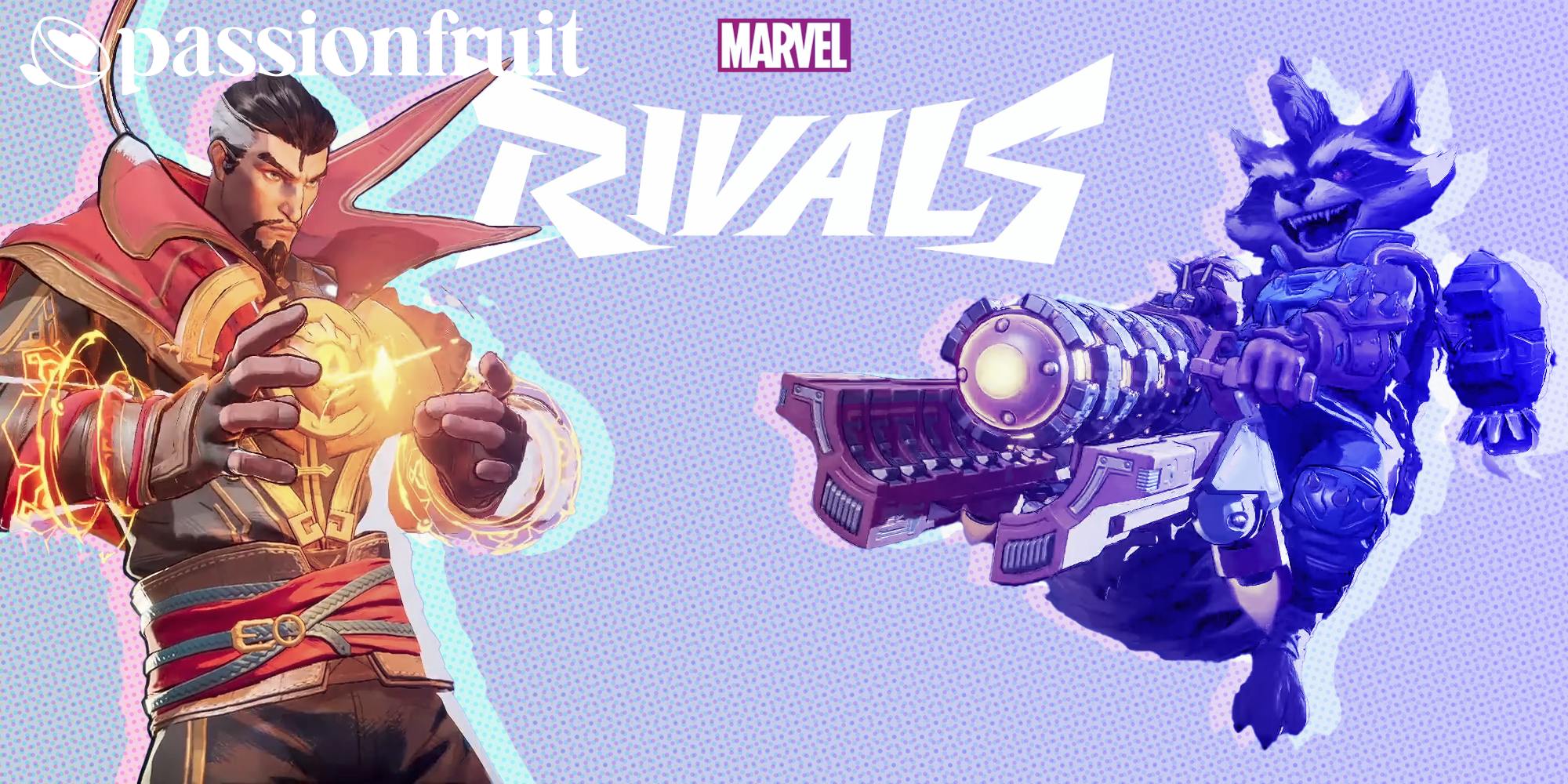 marvel rivals video game characters next to passionfruit logo