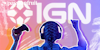 gamer holding video game controller holding up an angry fist next to an IGN entertainment logo and a passionfruit logo
