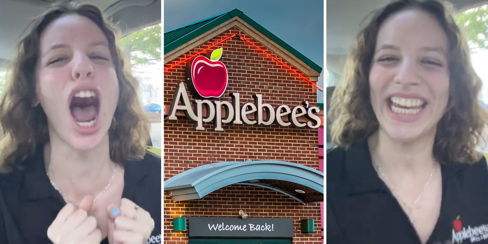 Woman talking(l+r), Applebees(c)