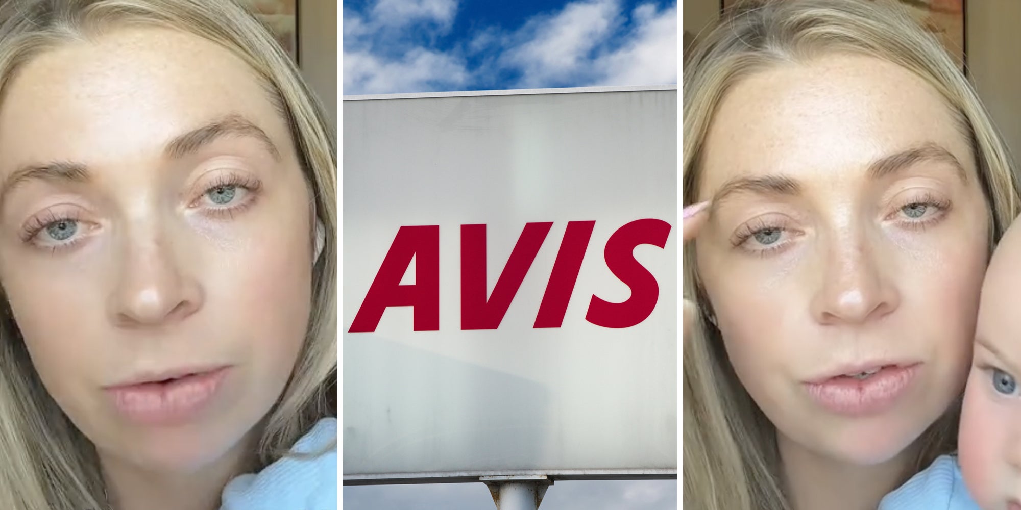 Woman talking(l+r), Avis sign(c)