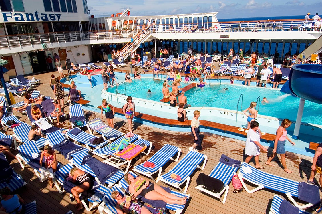 Family activities aboard the Carnival Cruise Ship Fantasy from Port Canaveral Florida to the Bahama Islands.