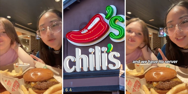 Two young women talking(l+r), Chilis(c)