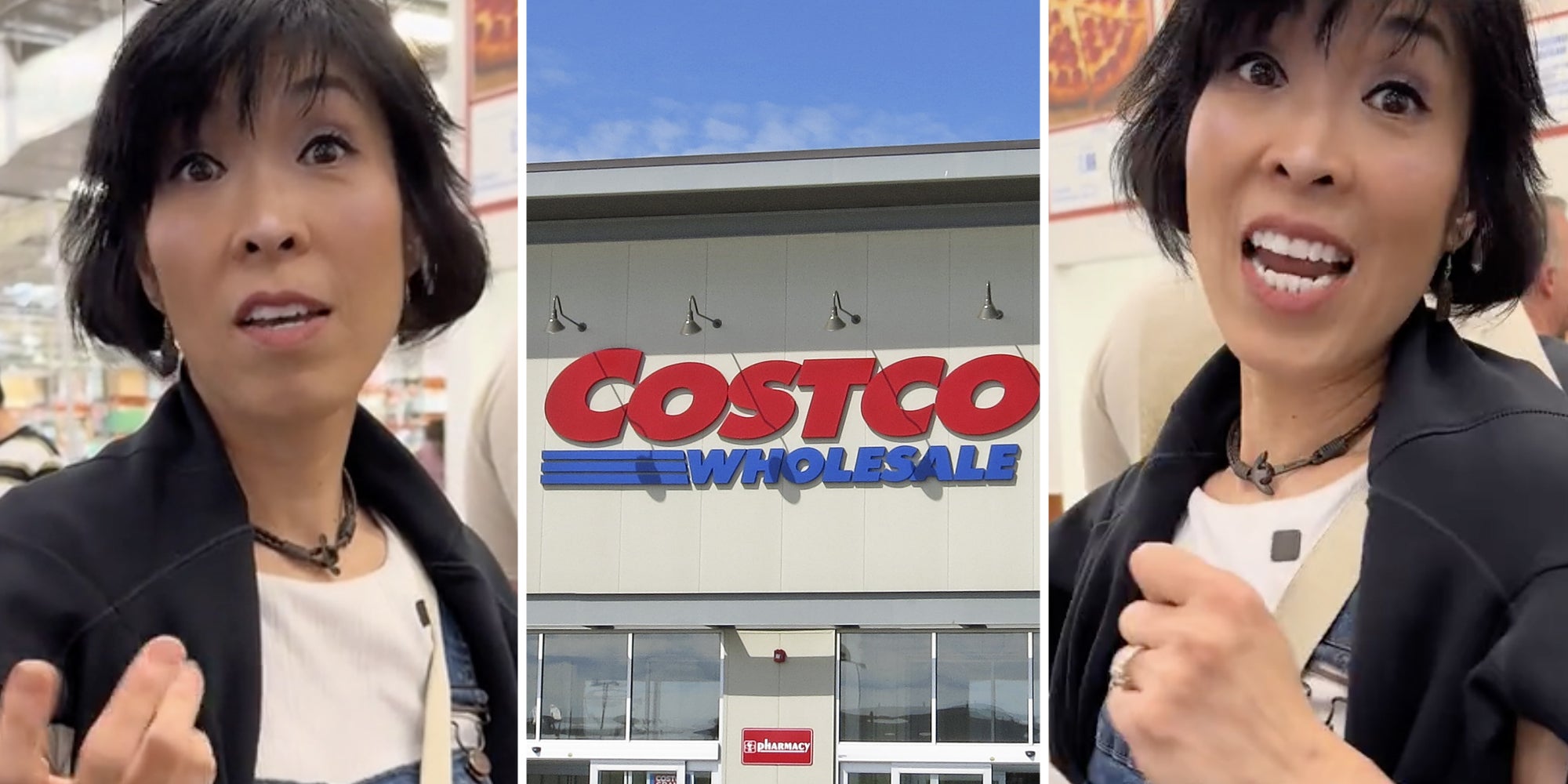 Woman talking(l+r), Costco(c)
