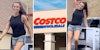 Woman smiling(l), Costco storefront(c), Woman smiling on box of bidet(r)