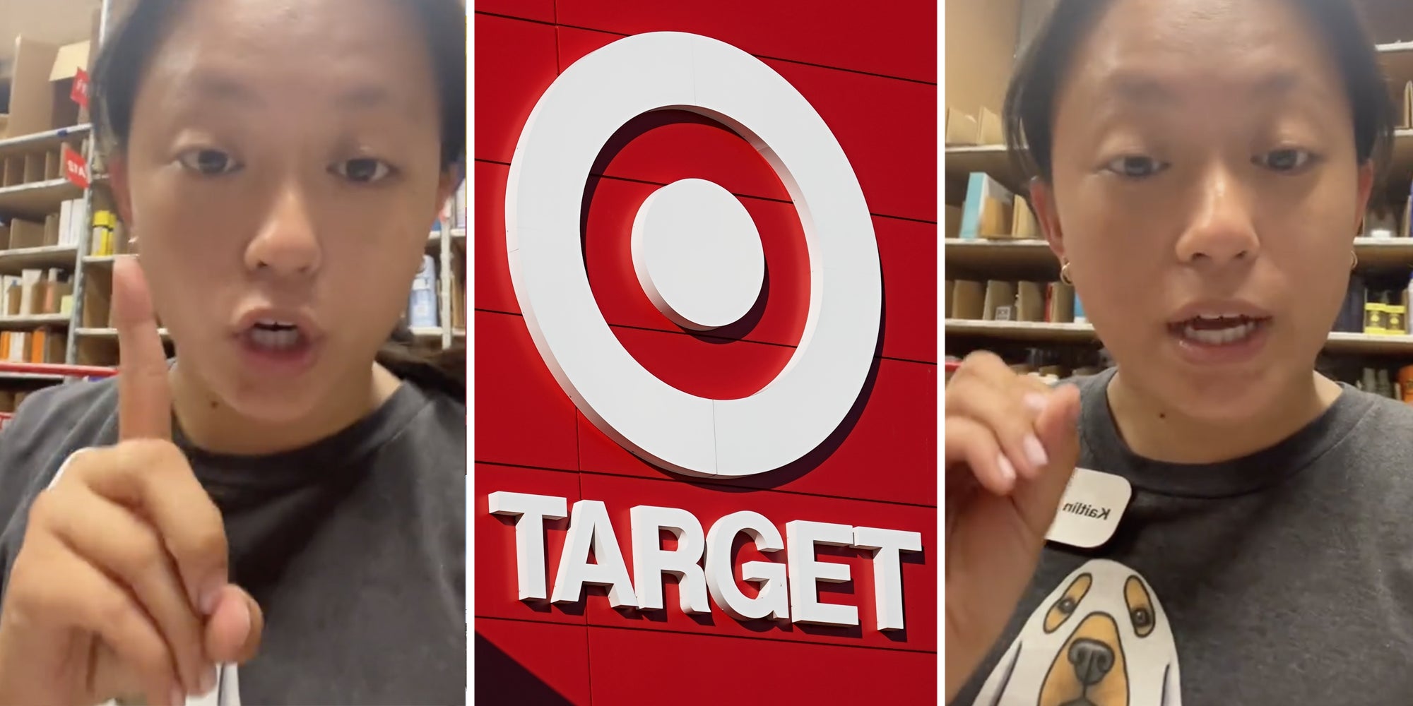 Woman talking(l+r), Target sign(c)