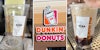 Empty cup(l), Dunkin Donut's sign(c), Full cup(r)