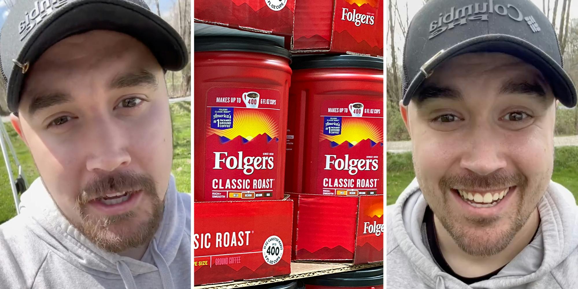 Man talking(l+r), Folgers Coffee(c)