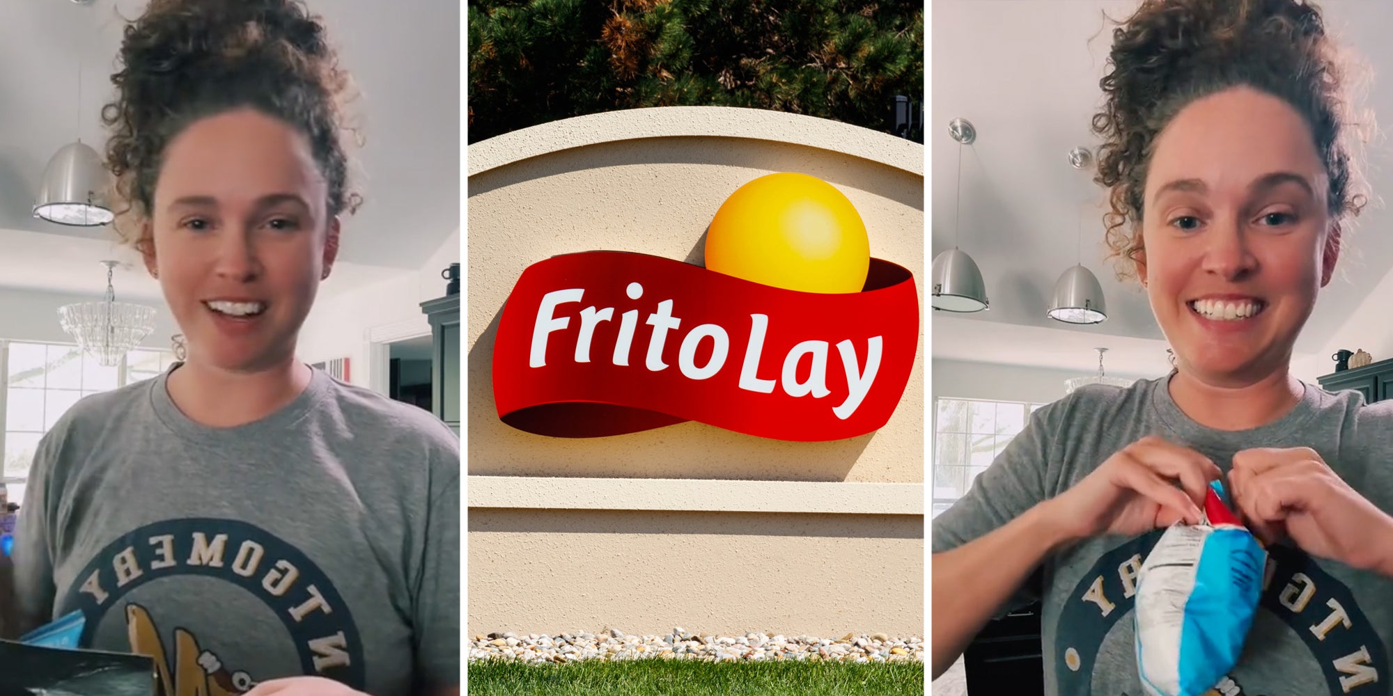 Woman talking(l+r), Frito-Lay sign(c)