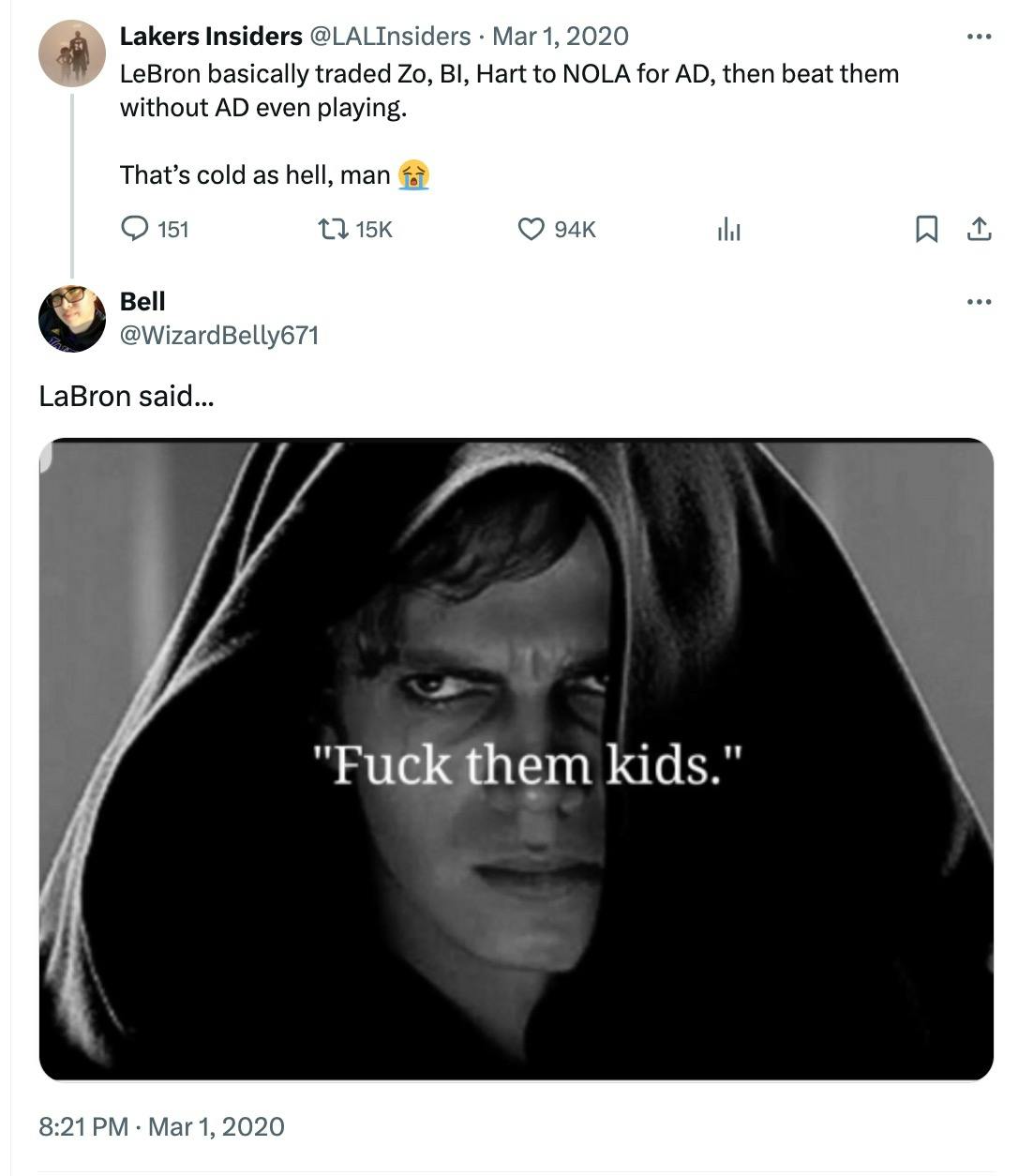 fuck them kids anakin skywalker meme