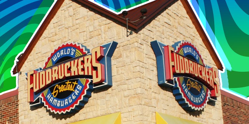 Fuddruckers store with graphic background