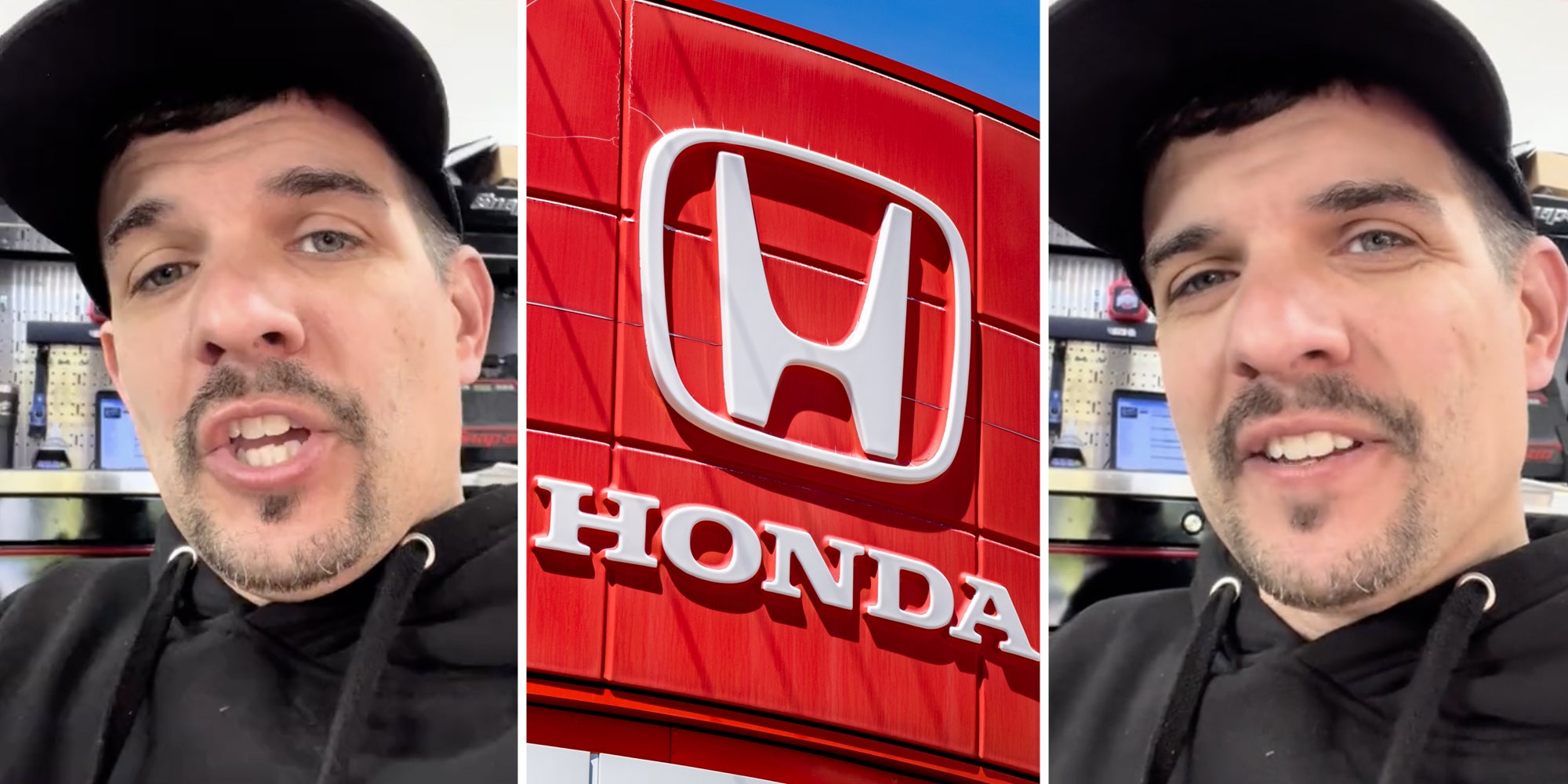 Man talking(l+r), Honda sign(c)