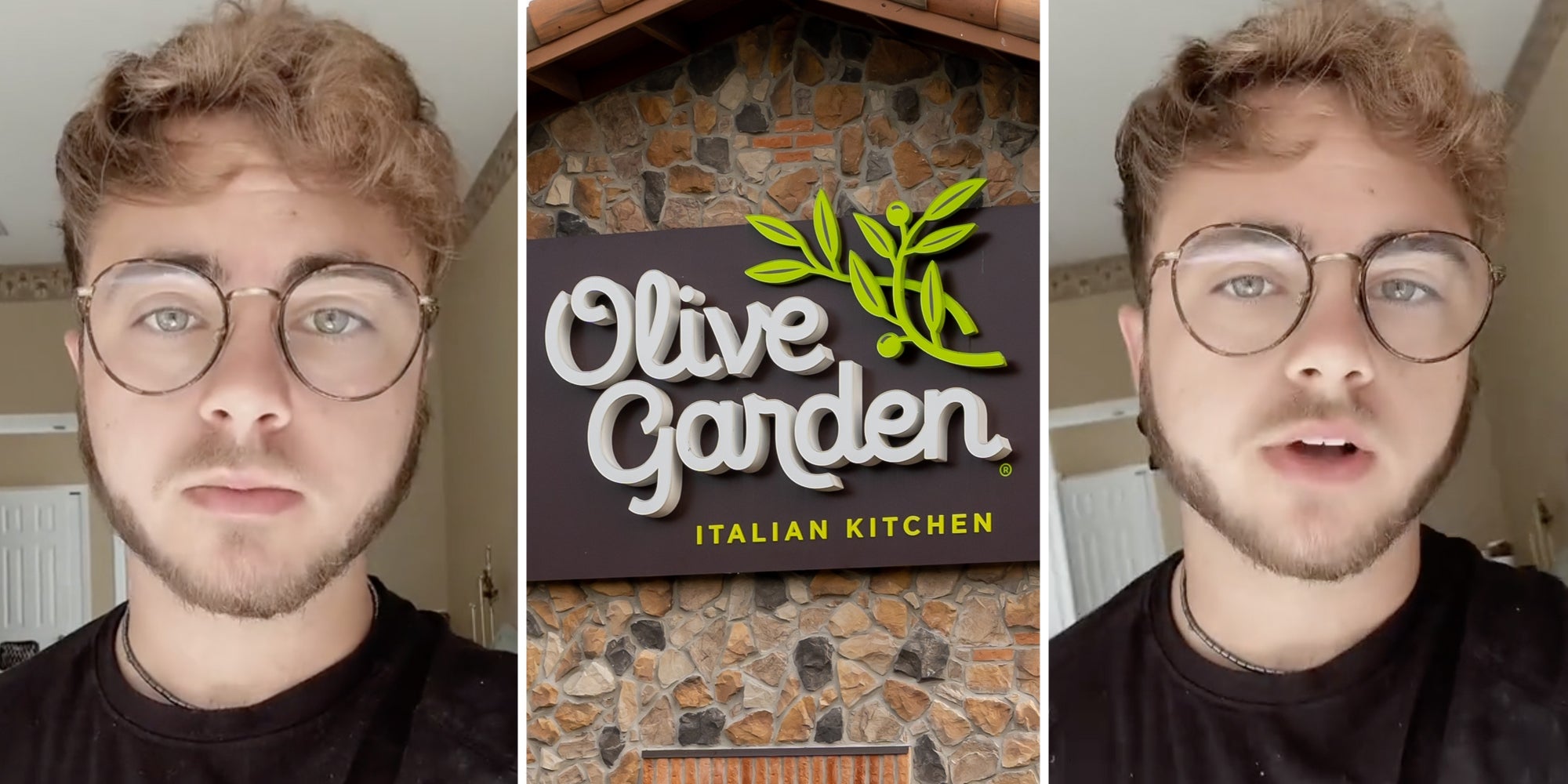 Man talking(l+r), Olive Garden sign(c)