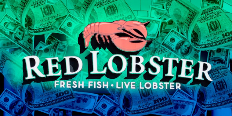 Red Lobster logo over money