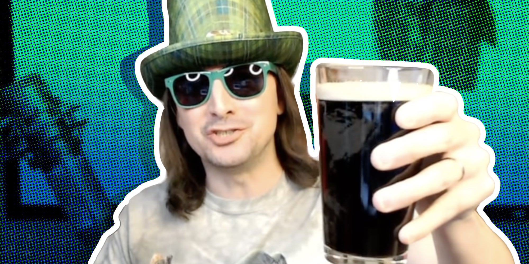 Roaring Kitty holds up beer over abstract background