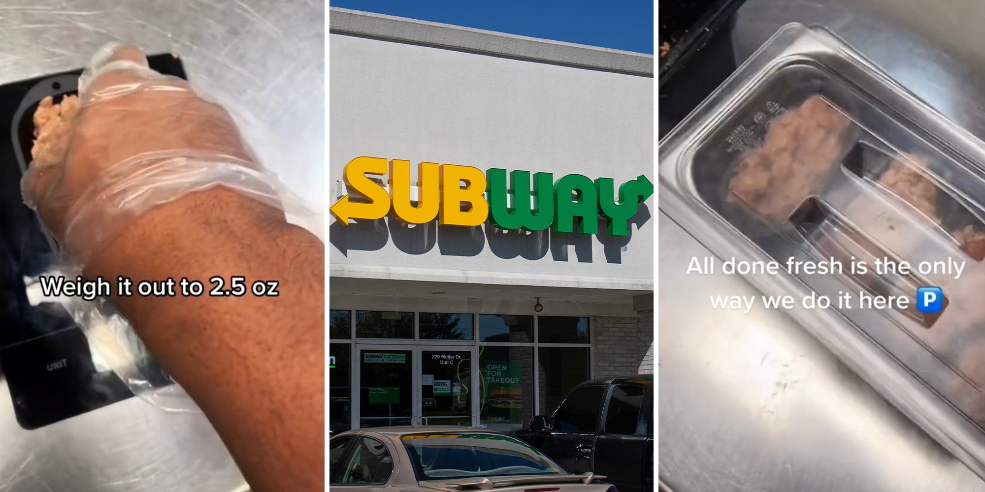 worker exposes how steak is made at Subway